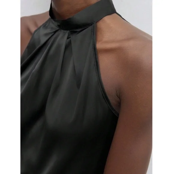 Black Satin Halter Blouse Top - Picture 6 of 8